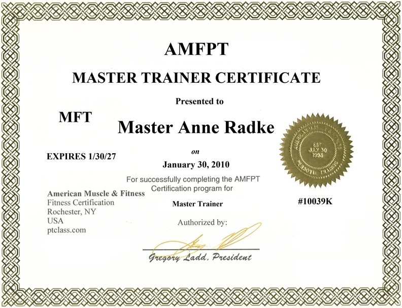 AMFPT Master Trainer Certificate