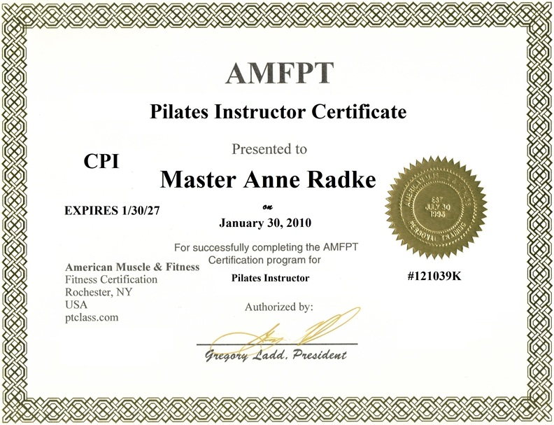AMFPT Pilates Certificate