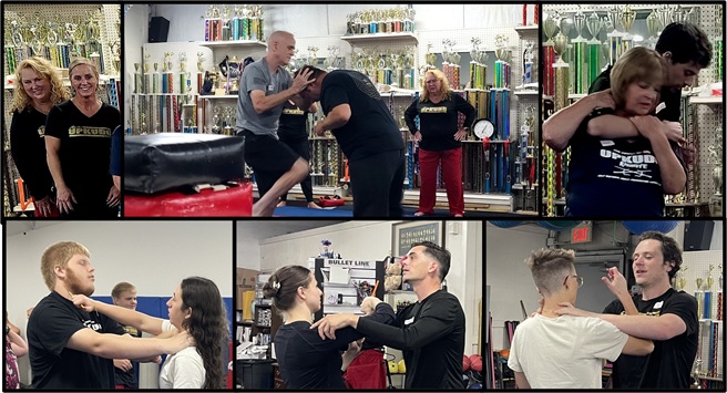 Collage of seminar participants practicing their moves